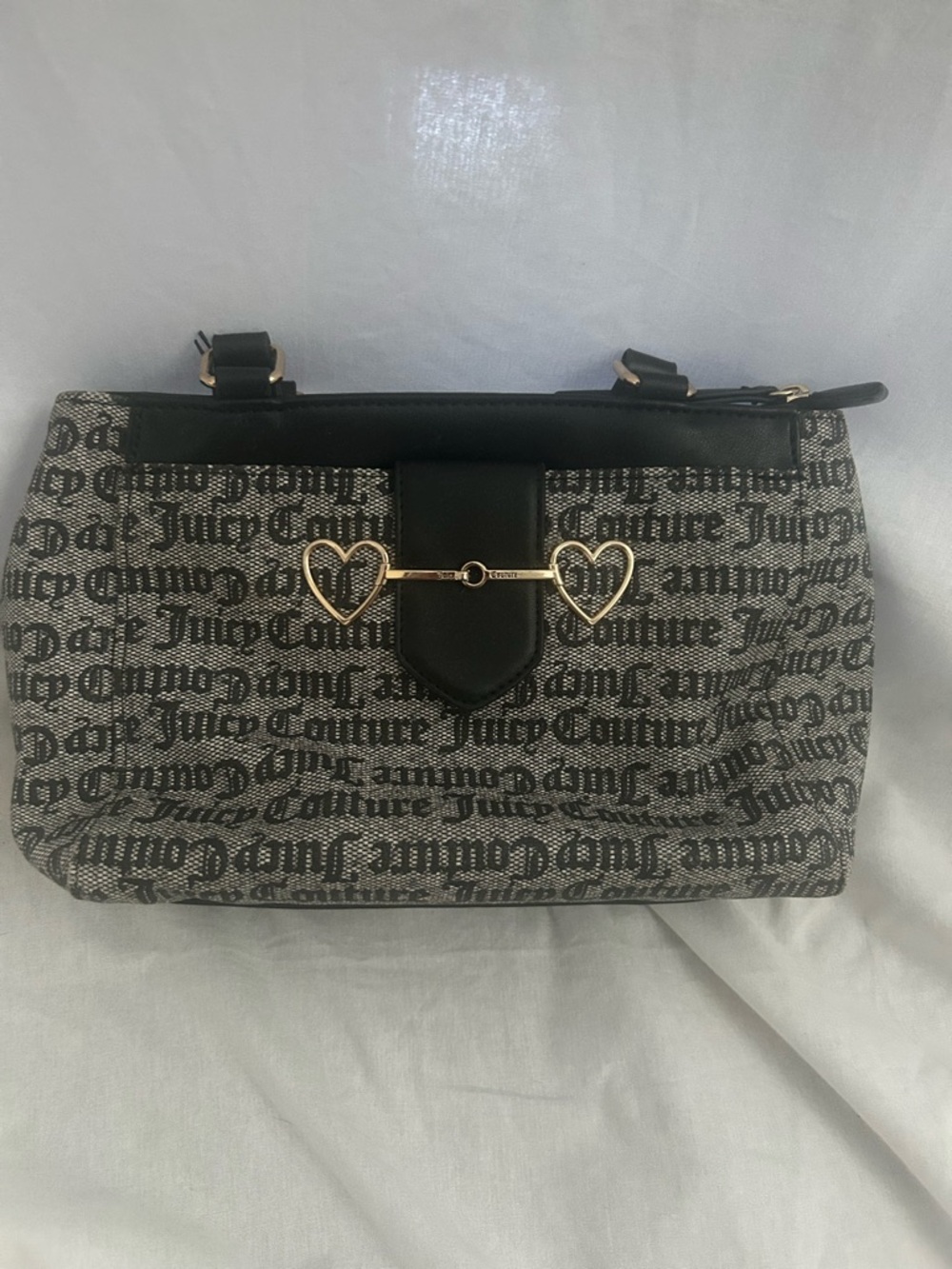 Juicy Couture Black and Gray Logo Satchel with Gold Heart Accent